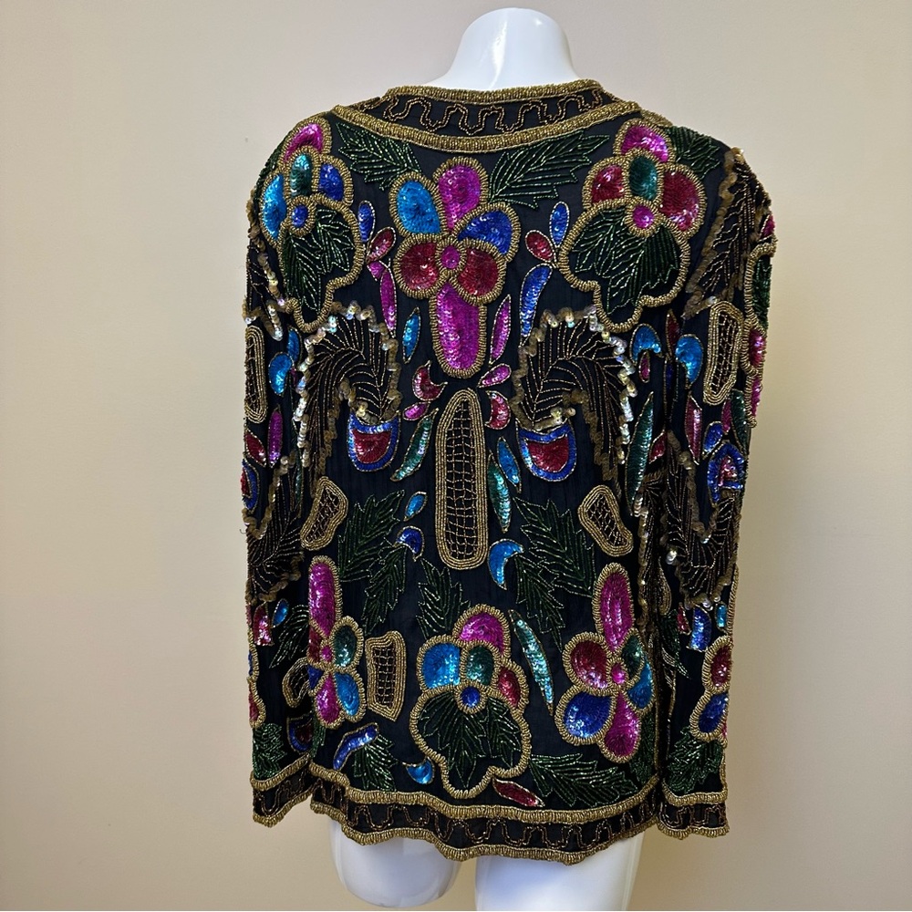 Vintage Heavily Beaded Sequin Cardigan Formal Jacket Large - Picture 2 of 13